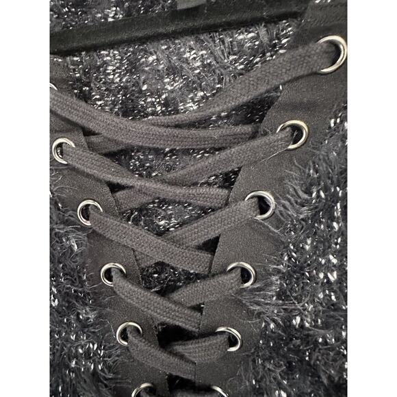 Express Blue Marl Eyelash Lace Up Neck Large Long Sleeve Sweater Super Soft - Picture 7 of 10